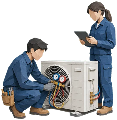 業務用エアコンを点検する社員