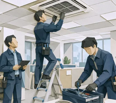業務用エアコンを点検する空調事業部の社員