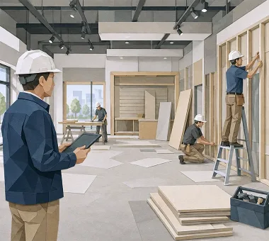店舗内装工事を進める建築事業部の社員