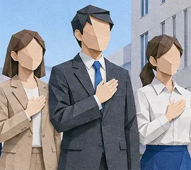 胸に手を当てて並ぶウェーブの社員